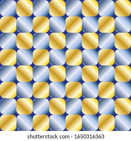 Patrón sin inconvenientes con adorno de ajedrez, gradiente volumétrico de azul y amarillo. Celdas de ajedrez en colores brillantes. Ilustración vectorial para el diseño textil, embalaje, carteles.