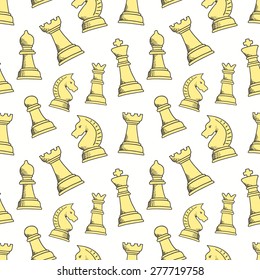 Seamless pattern with chess piece. For your design, textile, fabric, surface textures, packaging, scrapbooking, chess school  or chess club. King, queen, pawn, bishop, knight and rook.