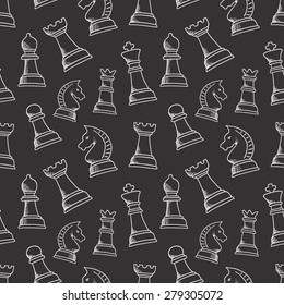 Seamless pattern with chess piece. For your design, textile, fabric, surface textures, packaging, scrapbooking, chess school or chess club. King, queen, pawn, bishop, knight and rook.