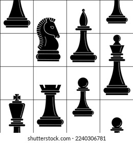 seamless pattern of chess pieces. black chess silhouettes isolated on a white background. stock vector illustration. EPS 10.