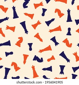 Seamless pattern with chess pieces. Colorful background with chessmen. Vector flat endless illustration