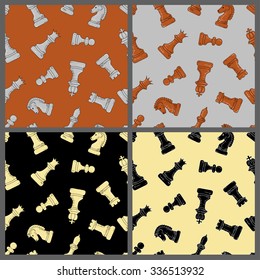 seamless pattern of chess pieces in different colors on different backgrounds. Doodle