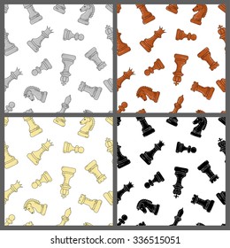 seamless pattern of chess pieces in different colors on white backgrounds. Doodle