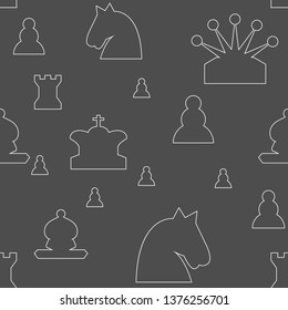 Seamless pattern with chess pieces. Line art style Vector illustration.