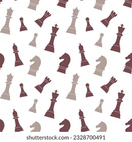 Seamless pattern of chess pieces on a white background. Chess background, print, vector