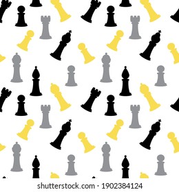 Seamless pattern with chess pieces. Vector background with chess king, queen, rook, bishop, knights, pawn.
