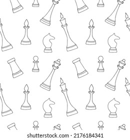 Seamless pattern of chess pieces vector illustration, hand drawing doodles