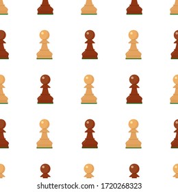 Seamless pattern with chess wooden figures.Brown and white pieces. Vector. Pawn. Game concept. Wallpaper, wrapping background fabric textile