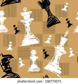 Seamless  pattern with chessmen and chessboard.