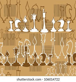 Seamless pattern with chessmen and chessboard.