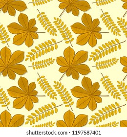 Seamless pattern with chestnut and acacia autumn leaves. Vector illustration.