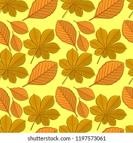 Seamless pattern with chestnut and beech autumn leaves. Vector illustration.