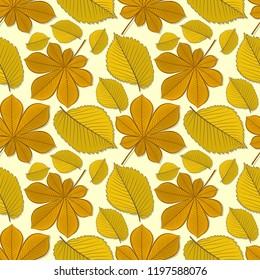 Seamless pattern with chestnut and elm autumn leaves. Vector illustration.