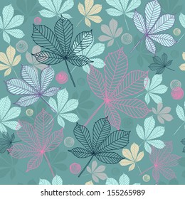 Seamless pattern with chestnut leaves. Autumn vector background. Hand drawn artwork for textiles, fabrics, souvenirs, packaging and greeting cards.