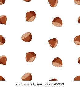 Seamless Pattern Chestnut vector illustration. Background wallpaper Cartoon drawing of chestnut nuts in a shell.