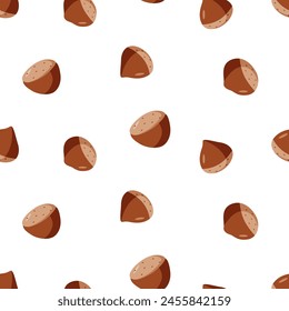 Seamless Pattern Chestnut vector illustration. Background wallpaper Cartoon drawing of chestnut nuts in a shell.