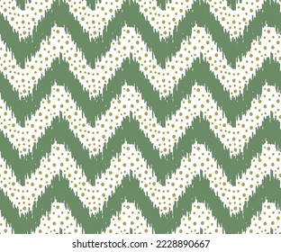 Seamless pattern with chevron ornament dotted grey zigzag chevron green background.