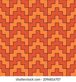 Seamless pattern. Chevrons background. Traditional architecture wallpaper. Ancient motif. Manji mosaic. Oriental ornament. Geometric digital paper. Ethnic textile print. Vector artwork.