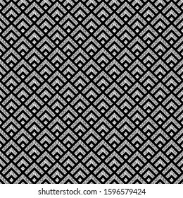Seamless pattern. Chevrons, checks ornament. Curves, squares backdrop. Folk wallpaper. Angle brackets, diamonds background. Tribal motif. Ethnic mosaic. Digital paper, textile print, abstract. Vector