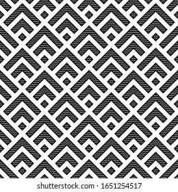 Seamless pattern. Chevrons, checks ornament. Angle brackets, diamonds background. Curves, squares backdrop. Folk wallpaper. Tribal motif. Ethnic image. Digital paper, textile print, abstract. Vector