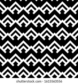 Seamless pattern. Chevrons, figures ornament. Folk wallpaper. Angle brackets, forms background. Ethnic mosaic. Digital paper, textile print, abstract image. Curves, shapes backdrop. Vector artwork.