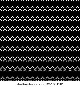 Seamless pattern with chevrons ornament. Repeated angle brackets wallpaper. Chevron shapes motif. Zigzag image. Jagged triangular waves background. Digital paper with curves for textile print. Vector.