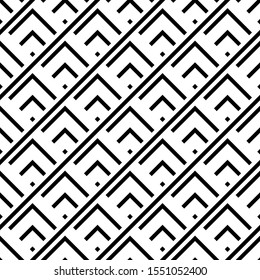 Seamless pattern. Chevrons, rhombuses, diagonal lines ornament. Brackets, checks, tilted stripes wallpaper. Curves, polygons, slanted pinstripe illustration. Geometric background. Folk motif. Vector.