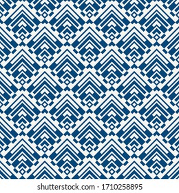 Seamless pattern. Chevrons, rhombuses ornament. Brackets, checks wallpaper. Curves, polygons illustration. Geometric background. Folk motif. Textile print, web design, abstract backdrop. Vector art.