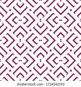 Seamless pattern. Chevrons, squares, crosses ornament. Brackets, checks wallpaper. Curves, polygons illustration. Geometric background. Folk motif. Textile print, web design, abstract vector.