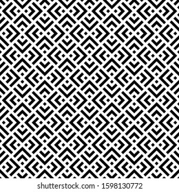 Seamless pattern. Chevrons, squares ornament. Brackets, checks wallpaper. Curves, polygons illustration. Geometric background. Folk motif. Textile print, web design, abstract backdrop. Vector art