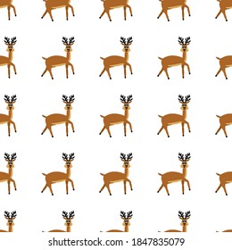 
Seamless pattern with chic deer on a white background. Winter forest animals in flat style. Cartoon mammals fawn in relaxation.
Stock vector illustration for design, decor, fabric, wallpaper, textile