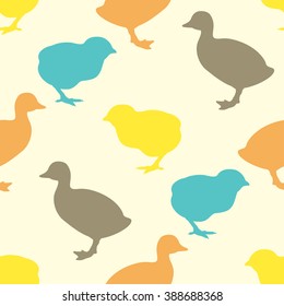 Seamless pattern with chick and duckling. Vector illustration.
