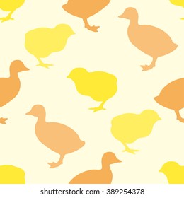 Seamless pattern with chick and duckling. Vector illustration.