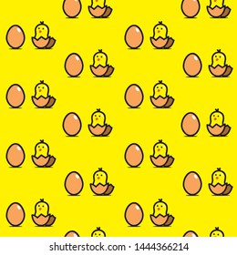 Seamless Pattern Chick and egg hatch cartoon