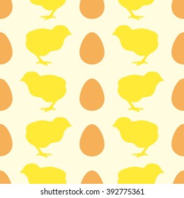 Seamless pattern with chick and egg. Vector illustration.