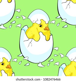 seamless pattern  chicken baby  the egg hatchs vector illustration