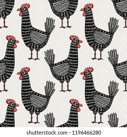 Seamless pattern with chicken. Can be used on packaging paper, fabric and etc.