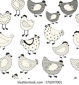 Seamless Pattern Chickens Roosters Eggs Cartoon Stock Vector (royalty 