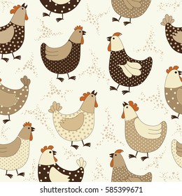 Seamless pattern with chicken cartoon