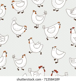 Seamless pattern with chicken cartoon on blue background