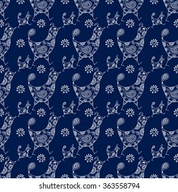 Seamless pattern chicken. For the design and decoration background, wallpaper, packaging, fabrics, textiles.