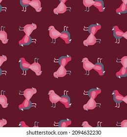 Seamless pattern of chicken. Domestic animals on colorful background. Vector illustration for textile prints, fabric, banners, backdrops and wallpapers.