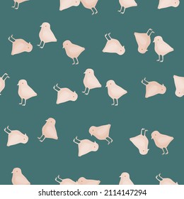 Seamless pattern of chicken. Domestic animals on colorful background. Vector illustration for textile prints, fabric, banners, backdrops and wallpapers.
