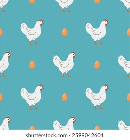 Seamless pattern with chicken and egg