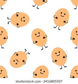 Patrón sin foco con dibujos animados de huevo de pollo en la ilustración vectorial de fondo blanco.