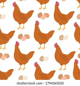 Seamless pattern chicken and eggs vector illustration