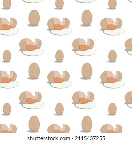 seamless pattern of chicken eggs, whole and broken