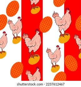 Seamless pattern with chicken and eggs;vector illustration; 
