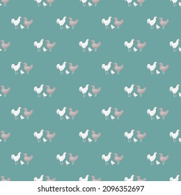 Seamless pattern of chicken family. Domestic animals on colorful background. Vector illustration for textile prints, fabric, banners, backdrops and wallpapers.