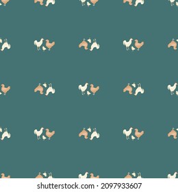 Seamless pattern of chicken family. Domestic animals on colorful background. Vector illustration for textile prints, fabric, banners, backdrops and wallpapers.